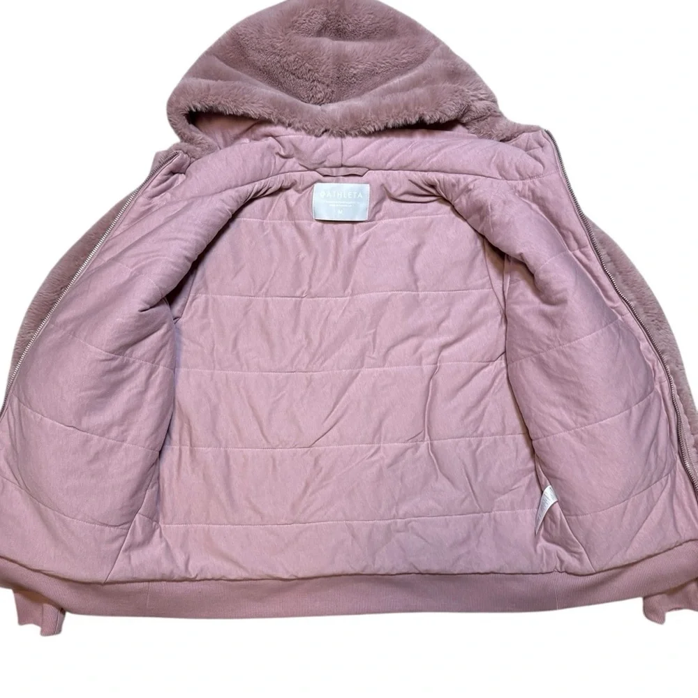 Athleta Ritual Jacket Women’s M Mauve Hooded Faux Fur Full Zip Winter Coat - Picture 4 of 11